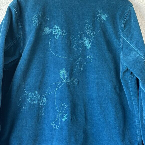 Denim & Co. Teal Blue Women’s Velvet Jacket Size Medium Embroidered Design - Picture 7 of 10